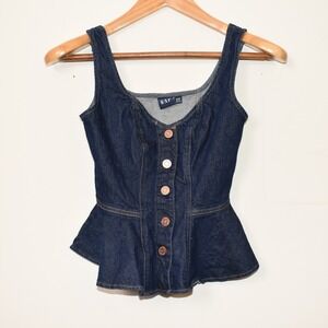 Gap Denim Peplum Top Dark Wash Button Front XXS